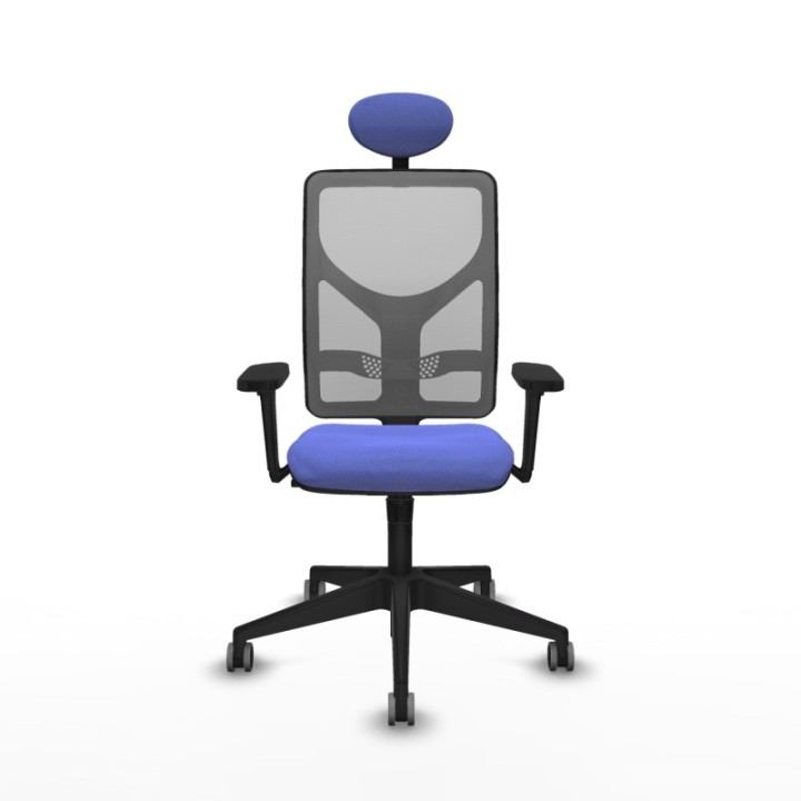 Motilla sincro malla gris bali azul claro brazos 3D base piramidal cabecero fijo ruedas 65mm engomadas