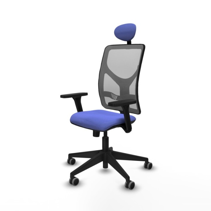 Motilla sincro malla gris bali azul claro brazos 3D base piramidal cabecero fijo ruedas 65mm engomadas