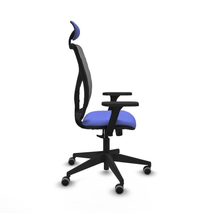 Motilla sincro malla gris bali azul claro brazos 3D base piramidal cabecero fijo ruedas 65mm engomadas