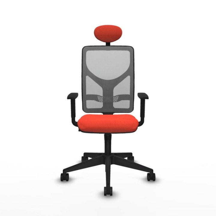 Motilla sincro malla gris bali naranja oscuro brazos 1D base piramidal cabecero fijo ruedas 65mm nailon