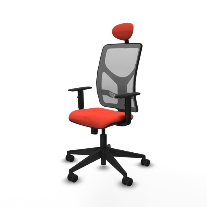 Motilla sincro malla gris bali naranja oscuro brazos 1D base piramidal cabecero fijo ruedas 65mm nailon