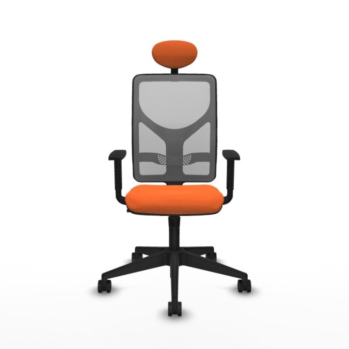 Motilla sincro malla gris bali naranja brazos 1D base piramidal cabecero fijo ruedas 65mm nailon