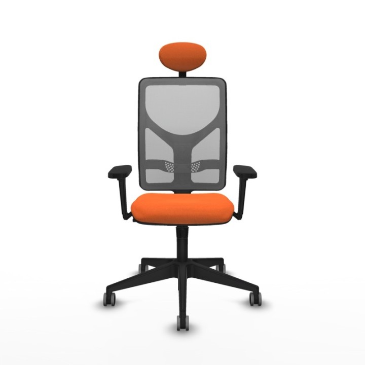 Motilla sincro malla gris bali naranja brazos 3D base piramidal cabecero fijo ruedas 65mm engomadas