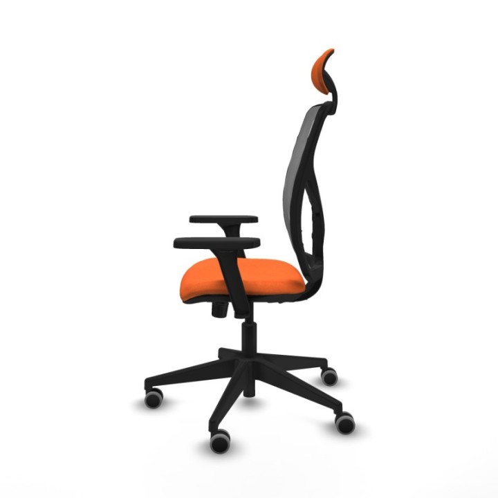 Motilla sincro malla gris bali naranja brazos 3D base piramidal cabecero fijo ruedas 65mm engomadas