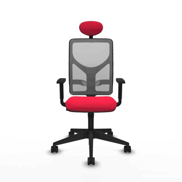 Motilla sincro malla gris bali rojo brazos 1D base piramidal cabecero fijo ruedas 65mm nailon