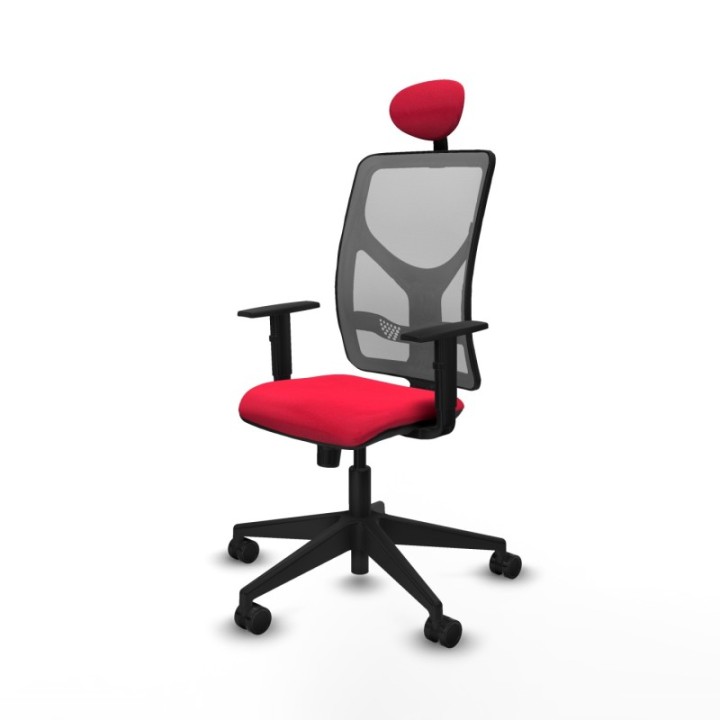 Motilla sincro malla gris bali rojo brazos 1D base piramidal cabecero fijo ruedas 65mm nailon