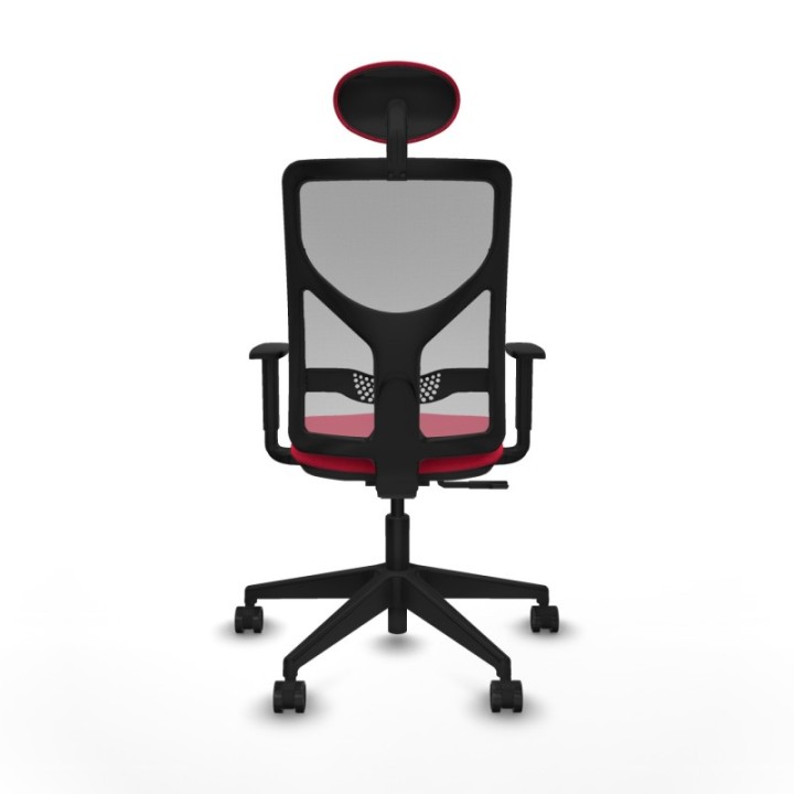 Motilla sincro malla gris bali rojo brazos 1D base piramidal cabecero fijo ruedas 65mm nailon