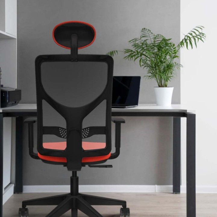 Motilla sincro malla gris bali rojo brazos 1D base piramidal cabecero fijo ruedas 65mm nailon