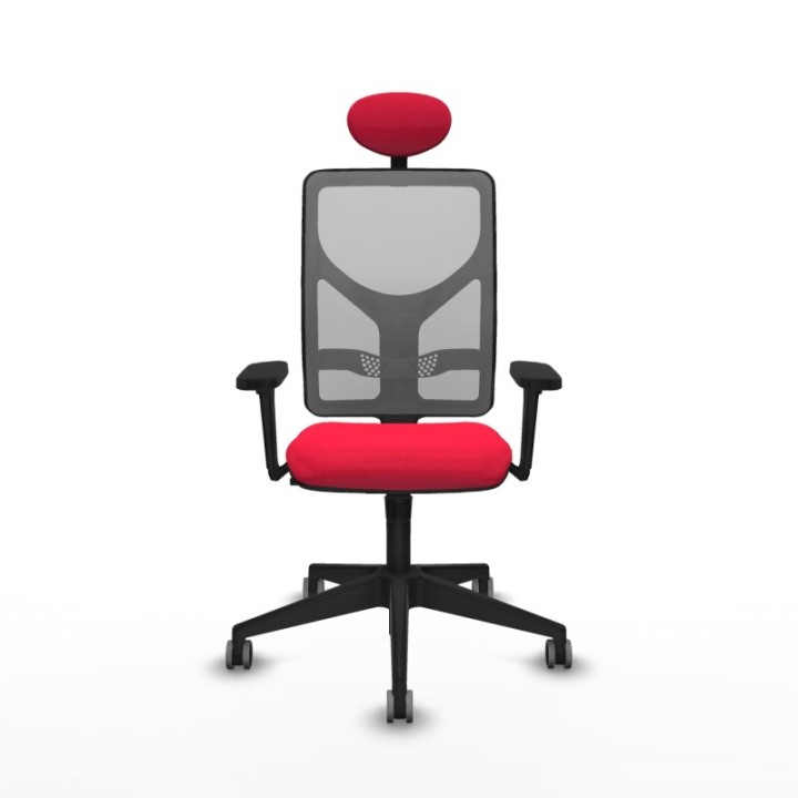 Motilla sincro malla gris bali rojo brazos 3D base piramidal cabecero fijo ruedas 65mm engomadas