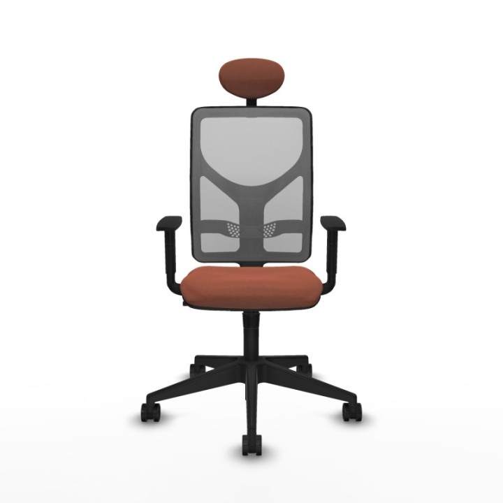 Motilla sincro malla gris bali marrón brazos 1D base piramidal cabecero fijo ruedas 65mm nailon