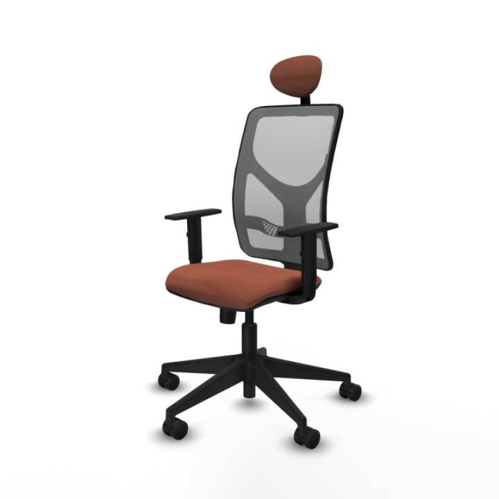 Motilla sincro malla gris bali marrón brazos 1D base piramidal cabecero fijo ruedas 65mm nailon