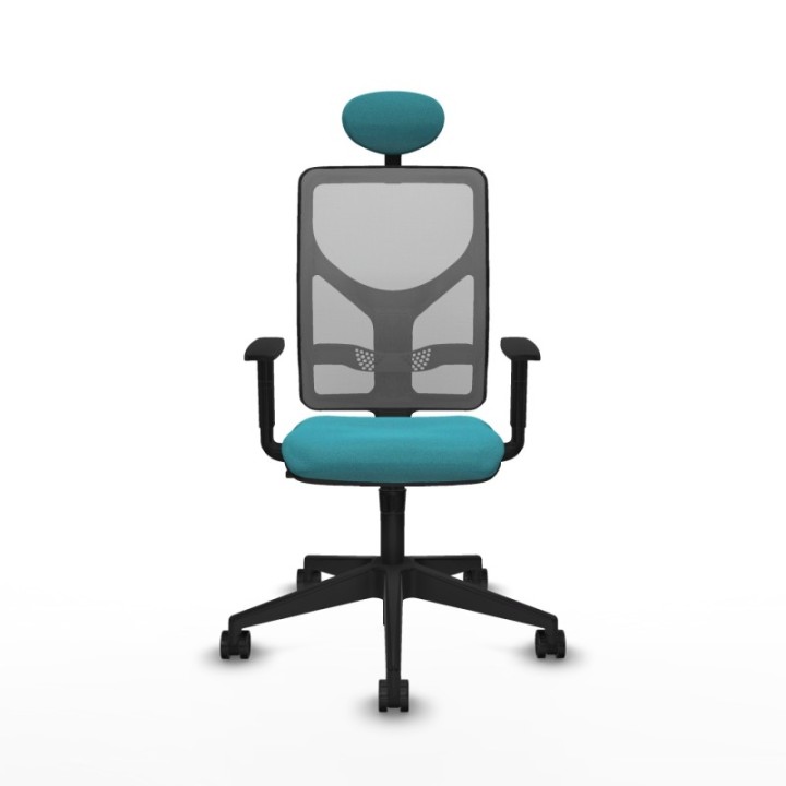 Motilla sincro malla gris bali turquesa brazos 1D base piramidal cabecero fijo ruedas 65mm nailon