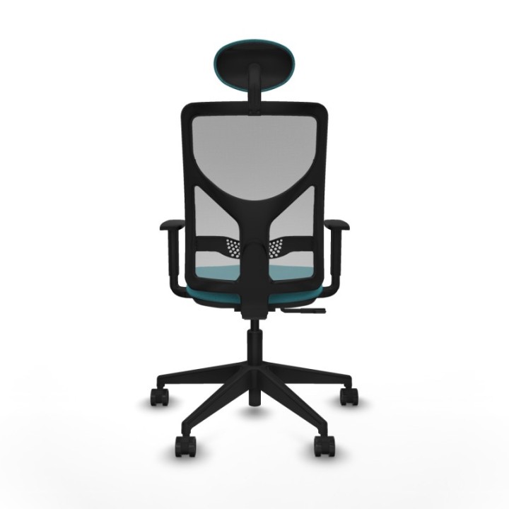 Motilla sincro malla gris bali turquesa brazos 1D base piramidal cabecero fijo ruedas 65mm nailon