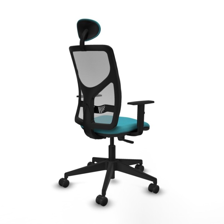 Motilla sincro malla gris bali turquesa brazos 1D base piramidal cabecero fijo ruedas 65mm nailon