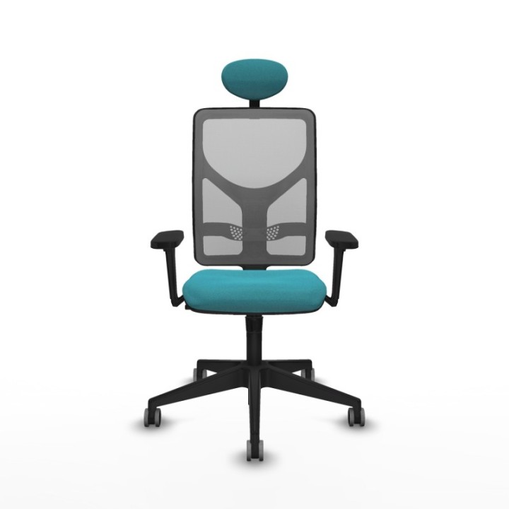 Motilla sincro malla gris bali turquesa brazos 3D base piramidal cabecero fijo ruedas 65mm engomadas