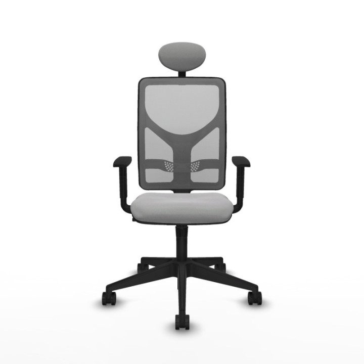 Motilla sincro malla gris bali gris claro brazos 1D base piramidal cabecero fijo ruedas 65mm nailon