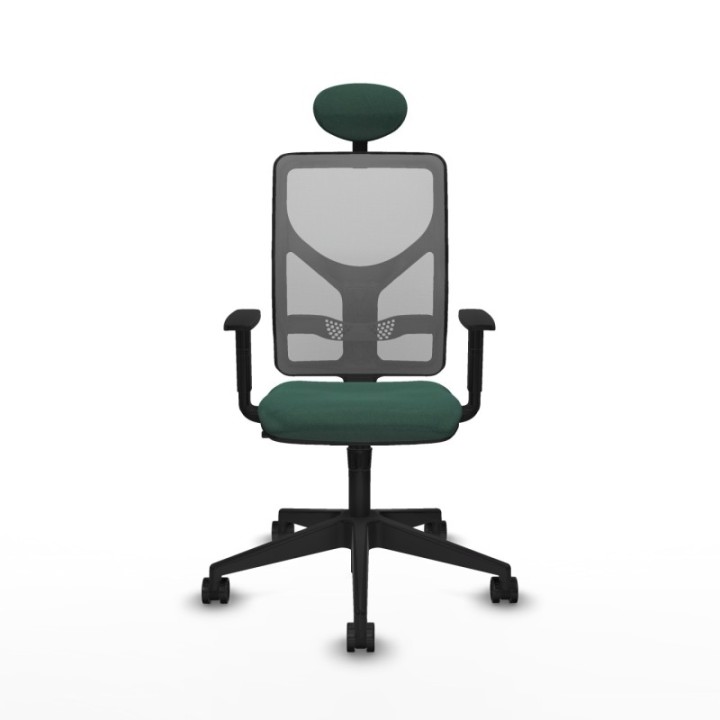 Motilla sincro malla gris bali verde botella brazos 1D base piramidal cabecero fijo ruedas 65mm nailon