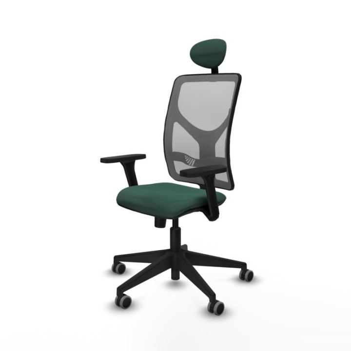 Motilla sincro malla gris bali verde botella brazos 3D base piramidal cabecero fijo ruedas 65mm engomadas