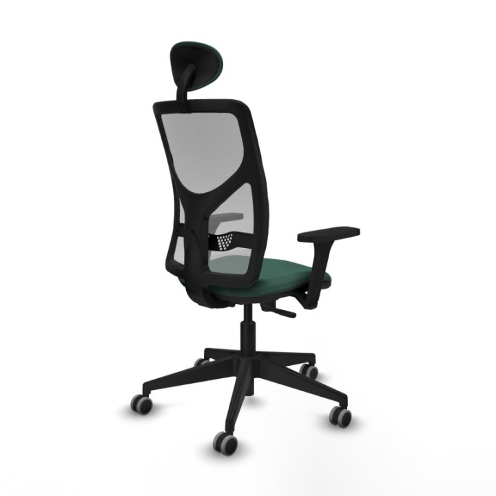 Motilla sincro malla gris bali verde botella brazos 3D base piramidal cabecero fijo ruedas 65mm engomadas