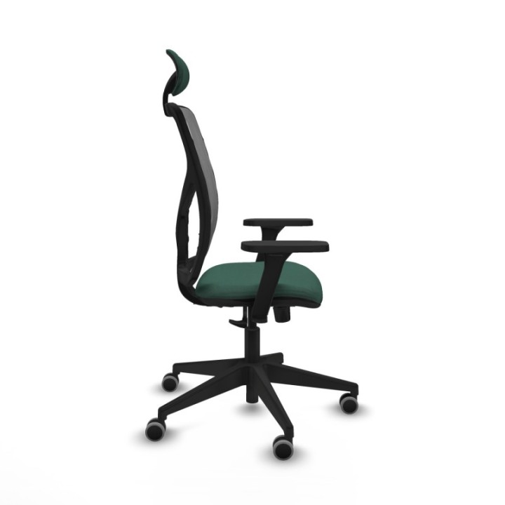 Motilla sincro malla gris bali verde botella brazos 3D base piramidal cabecero fijo ruedas 65mm engomadas