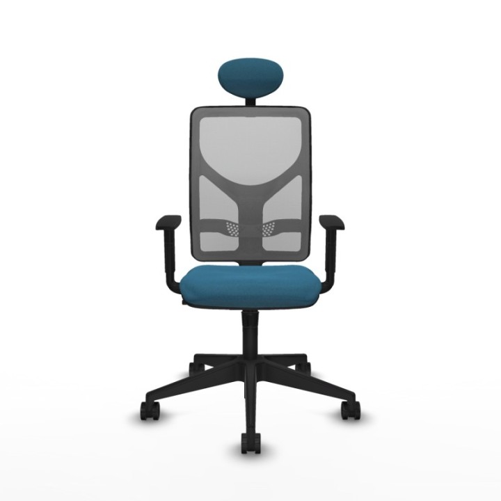 Motilla sincro malla gris bali verde petroleo brazos 1D base piramidal cabecero fijo ruedas 65mm nailon