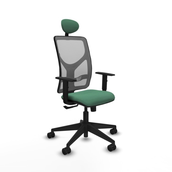 Motilla sincro malla gris bali verde esmeralda brazos 1D base piramidal cabecero fijo ruedas 65mm nailon