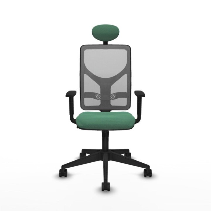 Motilla sincro malla gris bali verde esmeralda brazos 1D base piramidal cabecero fijo ruedas 65mm nailon