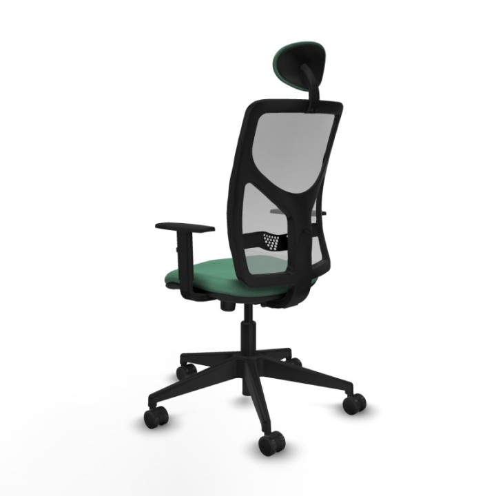 Motilla sincro malla gris bali verde esmeralda brazos 1D base piramidal cabecero fijo ruedas 65mm nailon