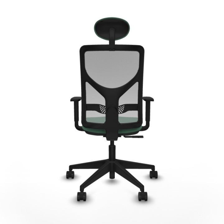 Motilla sincro malla gris bali verde esmeralda brazos 1D base piramidal cabecero fijo ruedas 65mm nailon