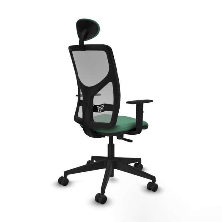 Motilla sincro malla gris bali verde esmeralda brazos 1D base piramidal cabecero fijo ruedas 65mm nailon