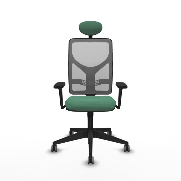 Motilla sincro malla gris bali verde esmeralda brazos 3D base piramidal cabecero fijo ruedas 65mm engomadas