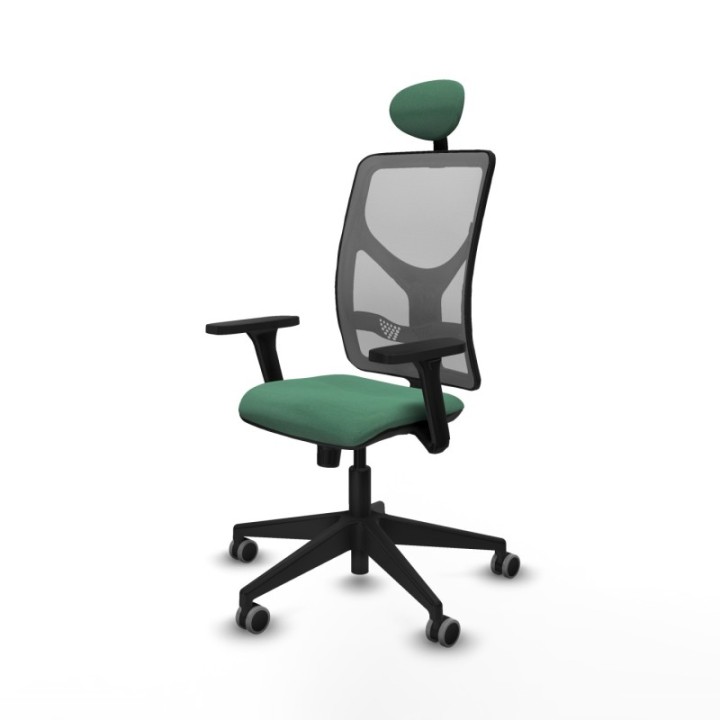 Motilla sincro malla gris bali verde esmeralda brazos 3D base piramidal cabecero fijo ruedas 65mm engomadas