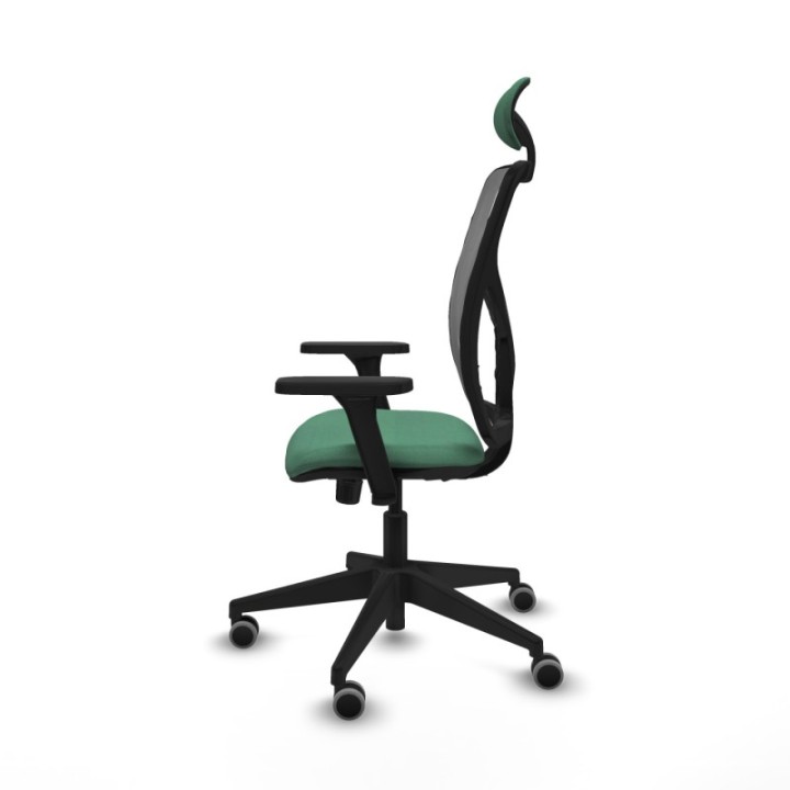 Motilla sincro malla gris bali verde esmeralda brazos 3D base piramidal cabecero fijo ruedas 65mm engomadas