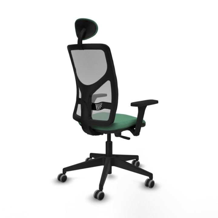 Motilla sincro malla gris bali verde esmeralda brazos 3D base piramidal cabecero fijo ruedas 65mm engomadas