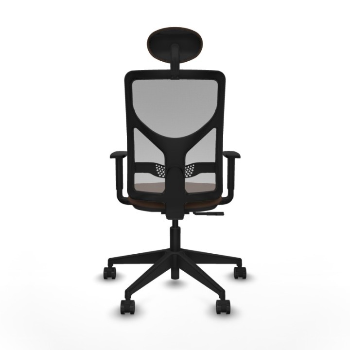 Motilla sincro malla gris bali marrón oscuro brazos 1D base piramidal cabecero fijo ruedas 65mm nailon