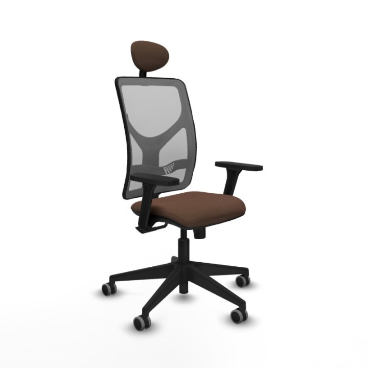 Motilla sincro malla gris bali marrón oscuro brazos 3D base piramidal cabecero fijo ruedas 65mm engomadas