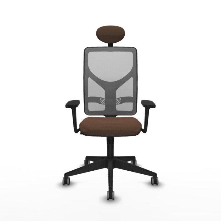 Motilla sincro malla gris bali marrón oscuro brazos 3D base piramidal cabecero fijo ruedas 65mm engomadas