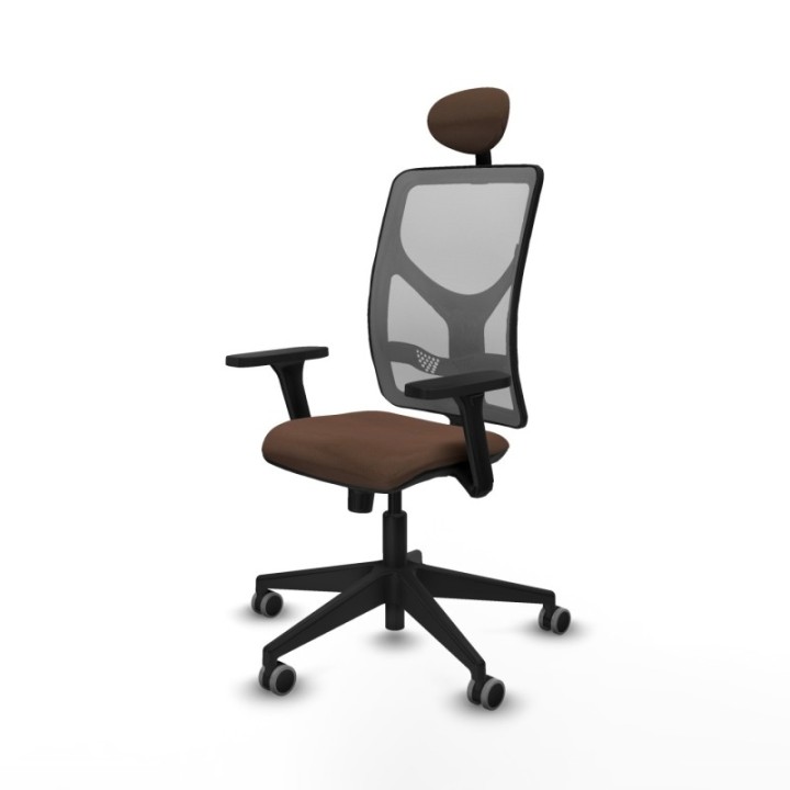 Motilla sincro malla gris bali marrón oscuro brazos 3D base piramidal cabecero fijo ruedas 65mm engomadas