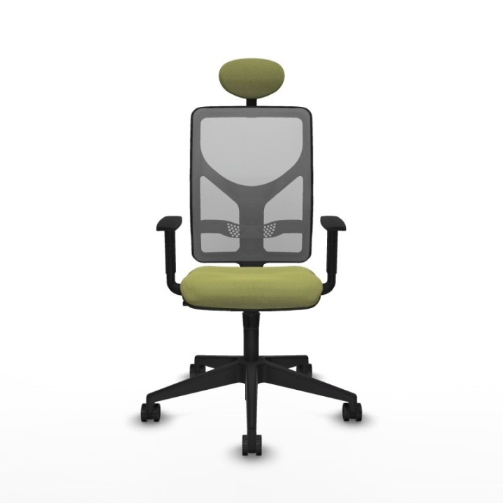 Motilla sincro malla gris bali verde oliva brazos 1D base piramidal cabecero fijo ruedas 65mm nailon