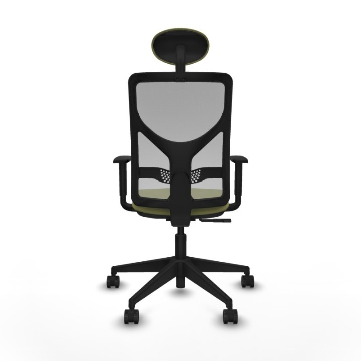 Motilla sincro malla gris bali verde oliva brazos 1D base piramidal cabecero fijo ruedas 65mm nailon