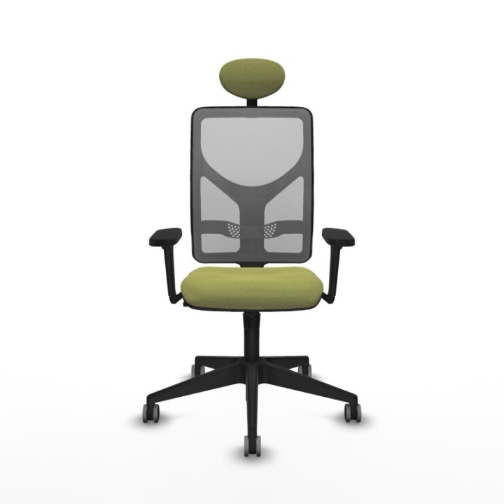 Motilla sincro malla gris bali verde oliva brazos 3D base piramidal cabecero fijo ruedas 65mm engomadas