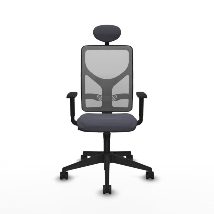 Motilla sincro malla gris bali gris oscuro brazos 1D base piramidal cabecero fijo ruedas 65mm nailon