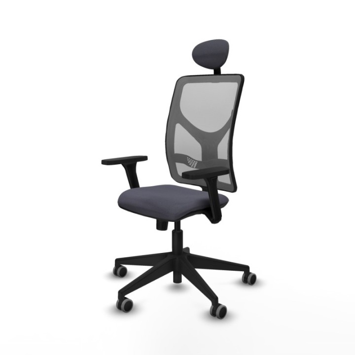 Motilla sincro malla gris bali gris oscuro brazos 3D base piramidal cabecero fijo ruedas 65mm engomadas