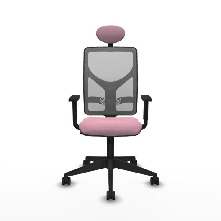 Motilla sincro malla gris bali rosa brazos 1D base piramidal cabecero fijo ruedas 65mm nailon