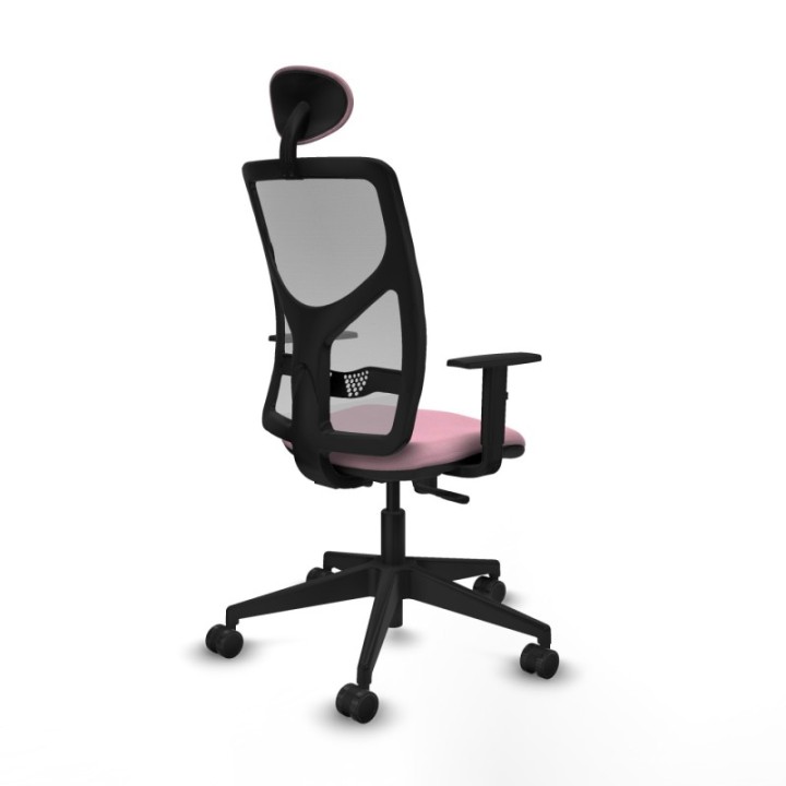 Motilla sincro malla gris bali rosa brazos 1D base piramidal cabecero fijo ruedas 65mm nailon