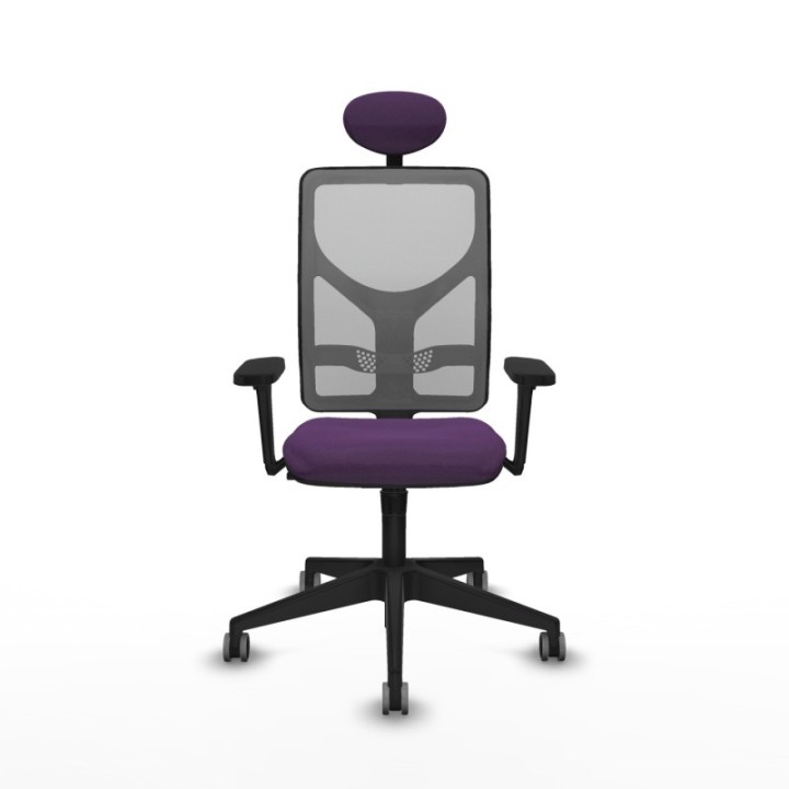 Motilla sincro malla gris bali morado brazos 3D base piramidal cabecero fijo ruedas 65mm engomadas