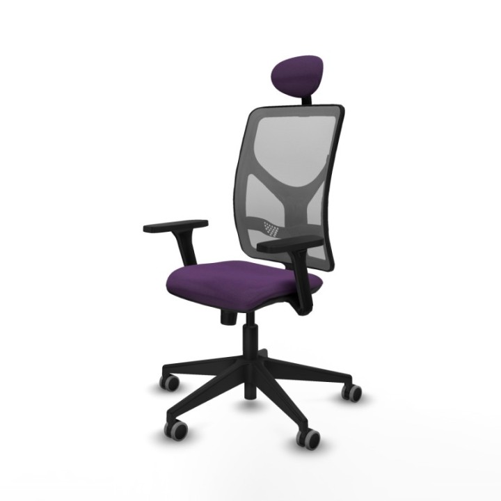 Motilla sincro malla gris bali morado brazos 3D base piramidal cabecero fijo ruedas 65mm engomadas