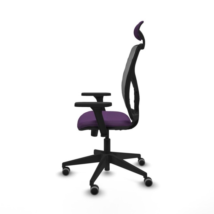 Motilla sincro malla gris bali morado brazos 3D base piramidal cabecero fijo ruedas 65mm engomadas