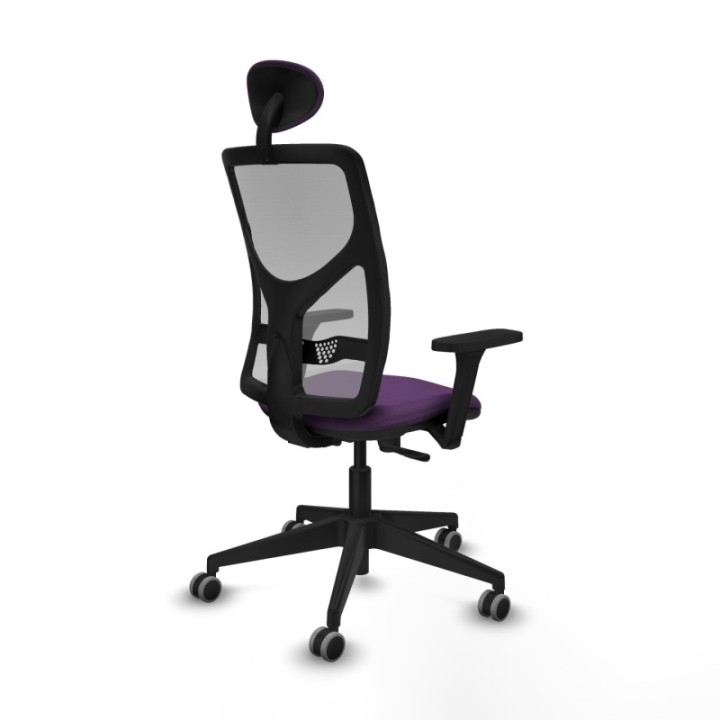 Motilla sincro malla gris bali morado brazos 3D base piramidal cabecero fijo ruedas 65mm engomadas