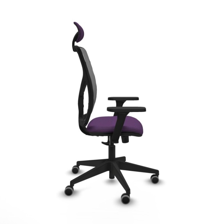 Motilla sincro malla gris bali morado brazos 3D base piramidal cabecero fijo ruedas 65mm engomadas